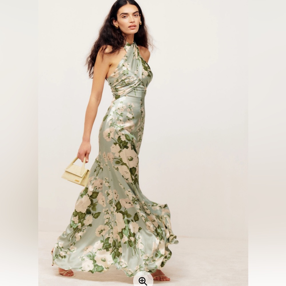 Reformation Veria Silk Dress in Tarragon- Size 4